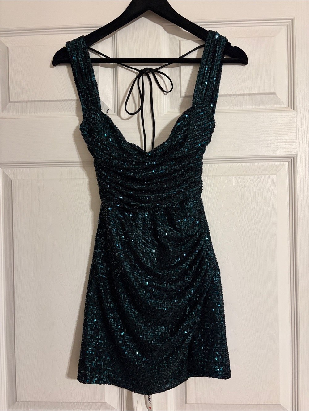 Lucy in the Sky Emerald Green Sequin Open Back Cowl Neck Mini Dress